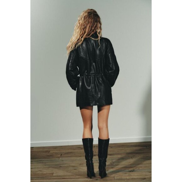 ZARA LEATHER JACKET WITH ADJUSTABLE WAIST - Picture 8 of 10
